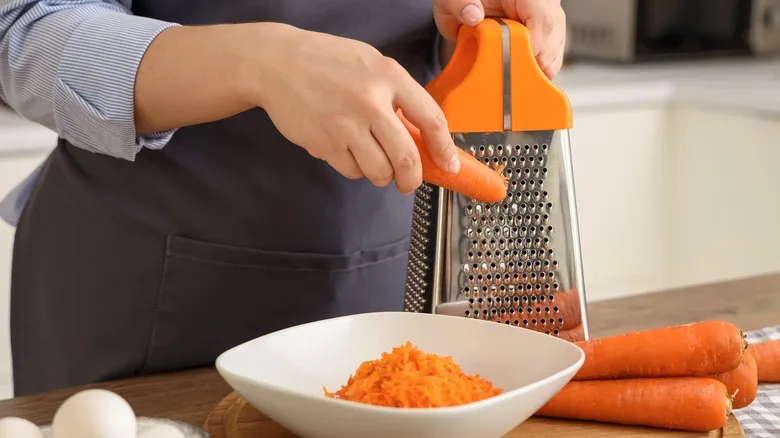 <p>grate</p><p>(Grate some cheese for the pasta.)</p>