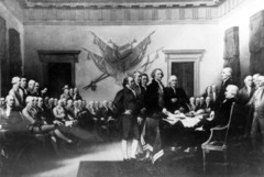 <p>the document recording the proclamation of the Second Continental Congress (4 July 1776) asserting the independence of the colonies from Great Britain</p>