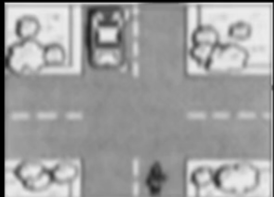 <p>In the picture below, the car is waiting to enter the intersection. Usually it is best for you to:</p><p>A) Slow and maintain the center lane position</p><p>B) Slow and increase space</p><p>C) Speed up and move left to get through the intersection quickly</p><p></p>