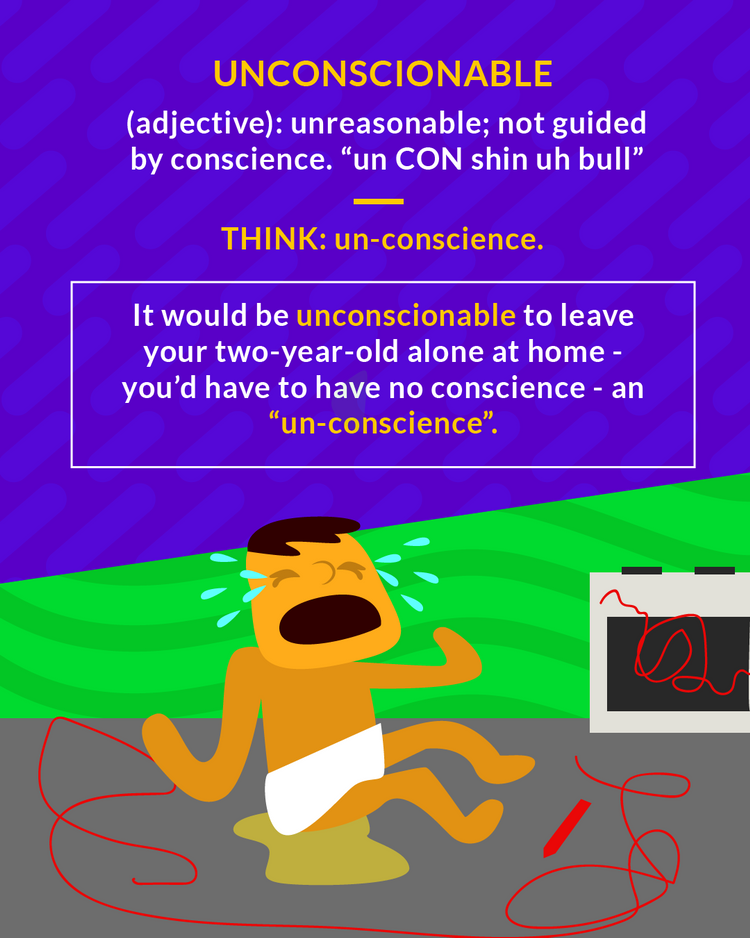 <p>Not guided by conscience; morally wrong, unjust, unreasonable</p><p>(adj.) morally wrong</p>
