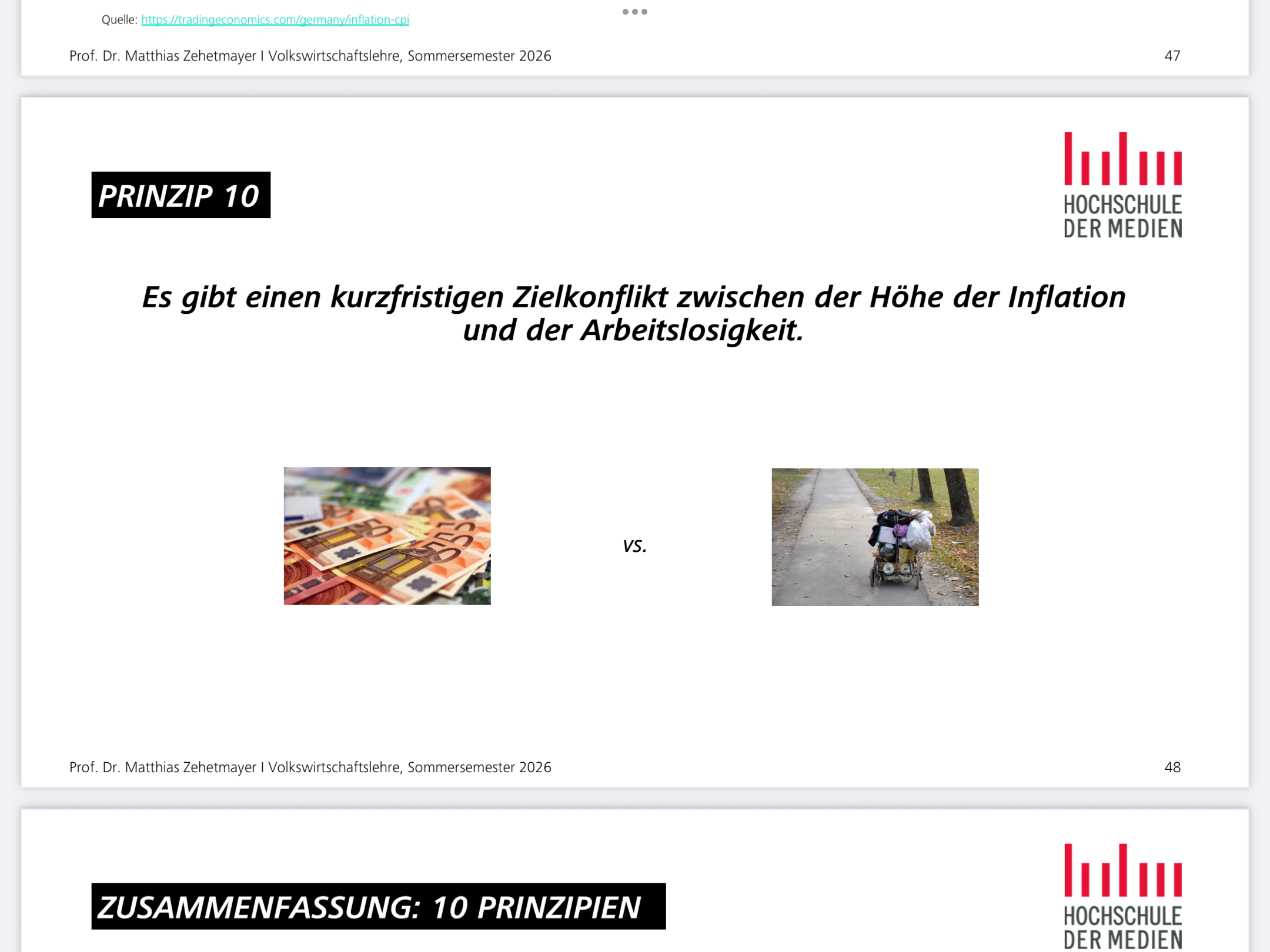 <p><span><span>Kein Problem – das ist am Anfang wirklich schwer zu greifen. Ich erkläre dir den Zusammenhang jetzt ganz Schritt für Schritt und mit einem einfachen Bild im Kopf:</span></span></p><p></p><p></p><p></p><p></p><p><span data-name="brain" data-type="emoji">🧠</span><span><strong><span> Stell dir die Wirtschaft wie einen Motor vor</span></strong></span></p><p></p><p></p><p><span><span>Es gibt zwei „Zustände“:</span></span></p><p></p><p></p><p><span data-name="fire" data-type="emoji">🔥</span><span><strong><span> 1. Wirtschaft läuft stark (viel Nachfrage)</span></strong></span></p><p></p><p></p><ul><li><p><span><span>Viele Menschen kaufen </span></span><span data-name="shopping_cart" data-type="emoji">🛒</span></p></li><li><p><span><span>Unternehmen verkaufen viel </span></span><span data-name="factory" data-type="emoji">🏭</span></p></li><li><p><span data-name="point_right" data-type="emoji">👉</span><span><span> Sie brauchen mehr Mitarbeiter → Arbeitslosigkeit sinkt</span></span></p></li></ul><p></p><p></p><p><span><span>ABER:</span></span></p><p></p><ul><li><p><span><span>Viele wollen gleichzeitig kaufen</span></span></p></li><li><p><span data-name="point_right" data-type="emoji">👉</span><span><span> Unternehmen erhöhen Preise → Inflation steigt</span></span></p></li></ul><p></p><p></p><p></p><p></p><p></p><p><span data-name="snowflake" data-type="emoji">❄</span><span><strong><span> 2. Wirtschaft läuft schwach (wenig Nachfrage)</span></strong></span></p><p></p><p></p><ul><li><p><span><span>Menschen kaufen weniger</span></span></p></li><li><p><span><span>Unternehmen verkaufen weniger</span></span></p></li><li><p><span data-name="point_right" data-type="emoji">👉</span><span><span> Sie entlassen Leute → Arbeitslosigkeit steigt</span></span></p></li></ul><p></p><p></p><p><span><span>ABER:</span></span></p><p></p><ul><li><p><span><span>Weniger Nachfrage</span></span></p></li><li><p><span data-name="point_right" data-type="emoji">👉</span><span><span> Preise steigen kaum oder sinken → Inflation niedrig</span></span></p></li></ul><p></p><p></p><p></p><p></p><p></p><p><span data-name="repeat" data-type="emoji">🔁</span><span><strong><span> Das ist der Zusammenhang</span></strong></span></p><p></p><p></p><p><span data-name="point_right" data-type="emoji">👉</span><span><span> Wenn Arbeitslosigkeit sinkt → Inflation steigt</span></span></p><p><span data-name="point_right" data-type="emoji">👉</span><span><span> Wenn Inflation sinkt → Arbeitslosigkeit steigt</span></span></p><p></p><p><span><span>Das nennt man den kurzfristigen Zusammenhang der Phillips-Kurve</span></span></p><p></p><p></p><p></p><p></p><p><span data-name="package" data-type="emoji">📦</span><span><strong><span> Ganz simples Alltagsbeispiel</span></strong></span></p><p></p><p></p><p><span><span>Stell dir vor, es gibt nur eine Bäckerei:</span></span></p><p></p><p></p><p><span><strong><span>Fall A:</span></strong></span></p><p></p><p></p><ul><li><p><span><span>Viele Leute haben Jobs </span></span><span data-name="briefcase" data-type="emoji">💼</span></p></li><li><p><span><span>Alle kaufen Brot </span></span><span data-name="baguette_bread" data-type="emoji">🥖</span></p></li><li><p><span><span>Bäcker kommt kaum hinterher</span></span></p></li></ul><p></p><p></p><p><span data-name="point_right" data-type="emoji">👉</span><span><span> Ergebnis:</span></span></p><p></p><ul><li><p><span><span>Er stellt mehr Leute ein → Arbeitslosigkeit sinkt</span></span></p></li><li><p><span><span>Er erhöht Preise → Inflation steigt</span></span></p></li></ul><p></p><p></p><p></p><p></p><p></p><p><span><strong><span>Fall B:</span></strong></span></p><p></p><p></p><ul><li><p><span><span>Viele Leute sind arbeitslos</span></span></p></li><li><p><span><span>Weniger kaufen Brot</span></span></p></li></ul><p></p><p></p><p><span data-name="point_right" data-type="emoji">👉</span><span><span> Ergebnis:</span></span></p><p></p><ul><li><p><span><span>Bäcker entlässt Mitarbeiter → Arbeitslosigkeit steigt</span></span></p></li><li><p><span><span>Preise bleiben gleich oder sinken → kaum Inflation</span></span></p></li></ul><p></p><p></p><p></p><p></p><p></p><p><span data-name="bullseye" data-type="emoji">🎯</span><span><strong><span> Warum das ein „Zielkonflikt“ ist</span></strong></span></p><p></p><p></p><p><span><span>Die Politik will:</span></span></p><p></p><ul><li><p><span data-name="check_mark_button" data-type="emoji">✅</span><span><span> wenig Arbeitslosigkeit</span></span></p></li><li><p><span data-name="check_mark_button" data-type="emoji">✅</span><span><span> stabile Preise</span></span></p></li></ul><p></p><p></p><p><span data-name="point_right" data-type="emoji">👉</span><span><span> Aber:</span></span></p><p></p><ul><li><p><span><span>Mehr Jobs → oft mehr Inflation</span></span></p></li><li><p><span><span>Weniger Inflation → oft mehr Arbeitslosigkeit</span></span></p></li></ul><p></p><p></p><p><span data-name="arrow_right" data-type="emoji">➡</span><span><span> Beides gleichzeitig perfekt hinzubekommen ist kurzfristig schwierig</span></span></p><p></p><p></p><p></p><p><span><span>Wenn du möchtest, kann ich dir das noch mit einer ganz einfachen Grafik oder Eselsbrücke erklären – oder wir machen eine Mini-Übung, damit es richtig sitzt </span></span><span data-name="+1" data-type="emoji">👍</span></p>