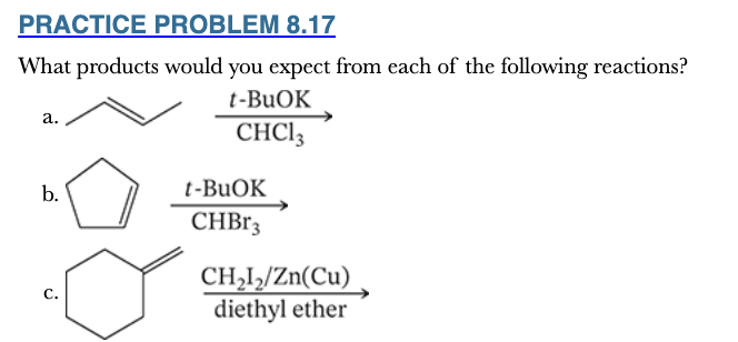 <p>8.17</p><p>What products would you expect from each of the following reactions?</p>