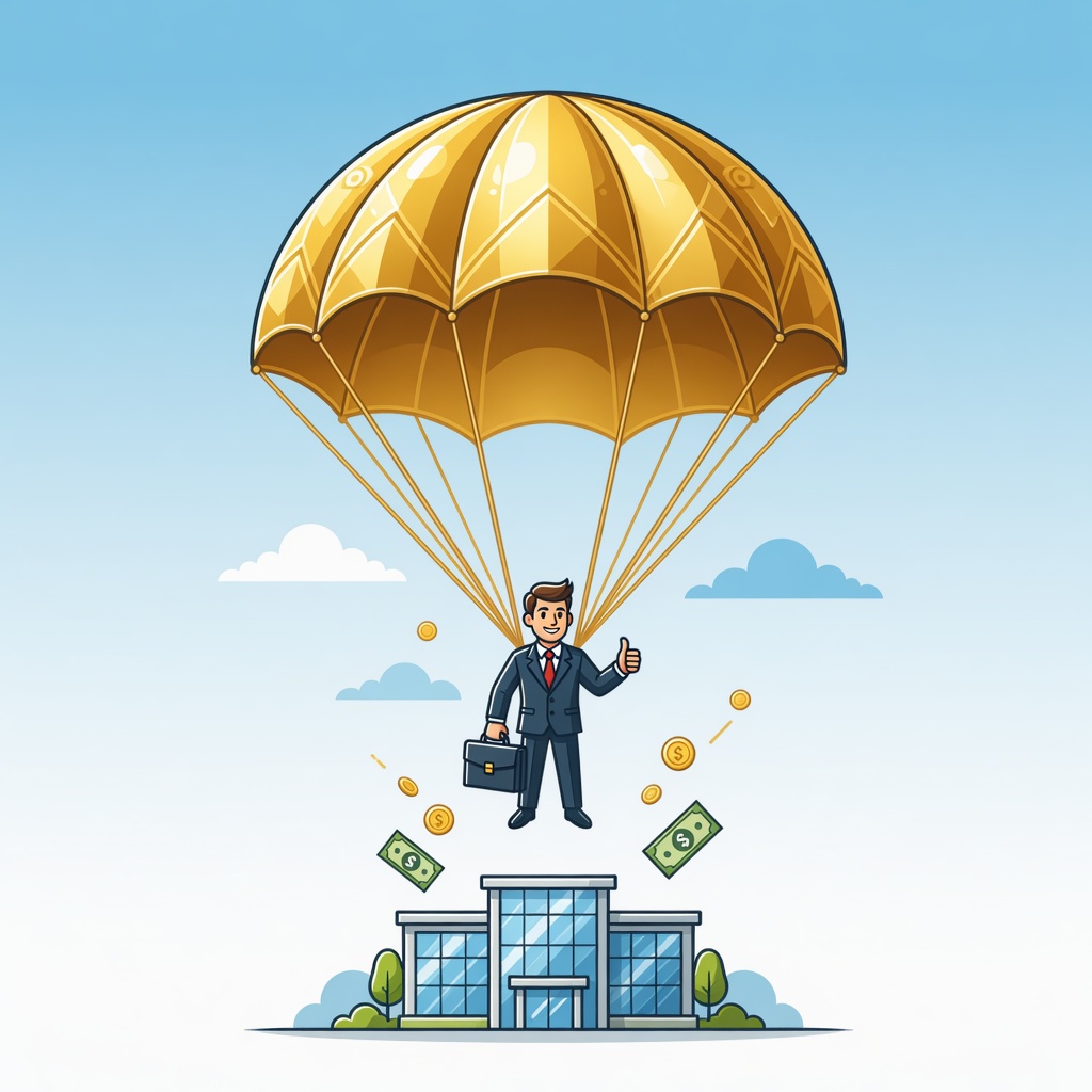 <p><strong><mark data-color="green" style="background-color: green; color: inherit;">golden parachute</mark> /ˈɡoʊldən ˈpærəʃuːt/</strong></p><p><strong>DEUTSCH: </strong></p><p>goldener Fallschirm</p>