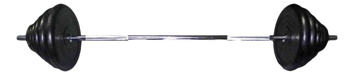 <p>A long bar with weights on each end. (штанга)</p>
