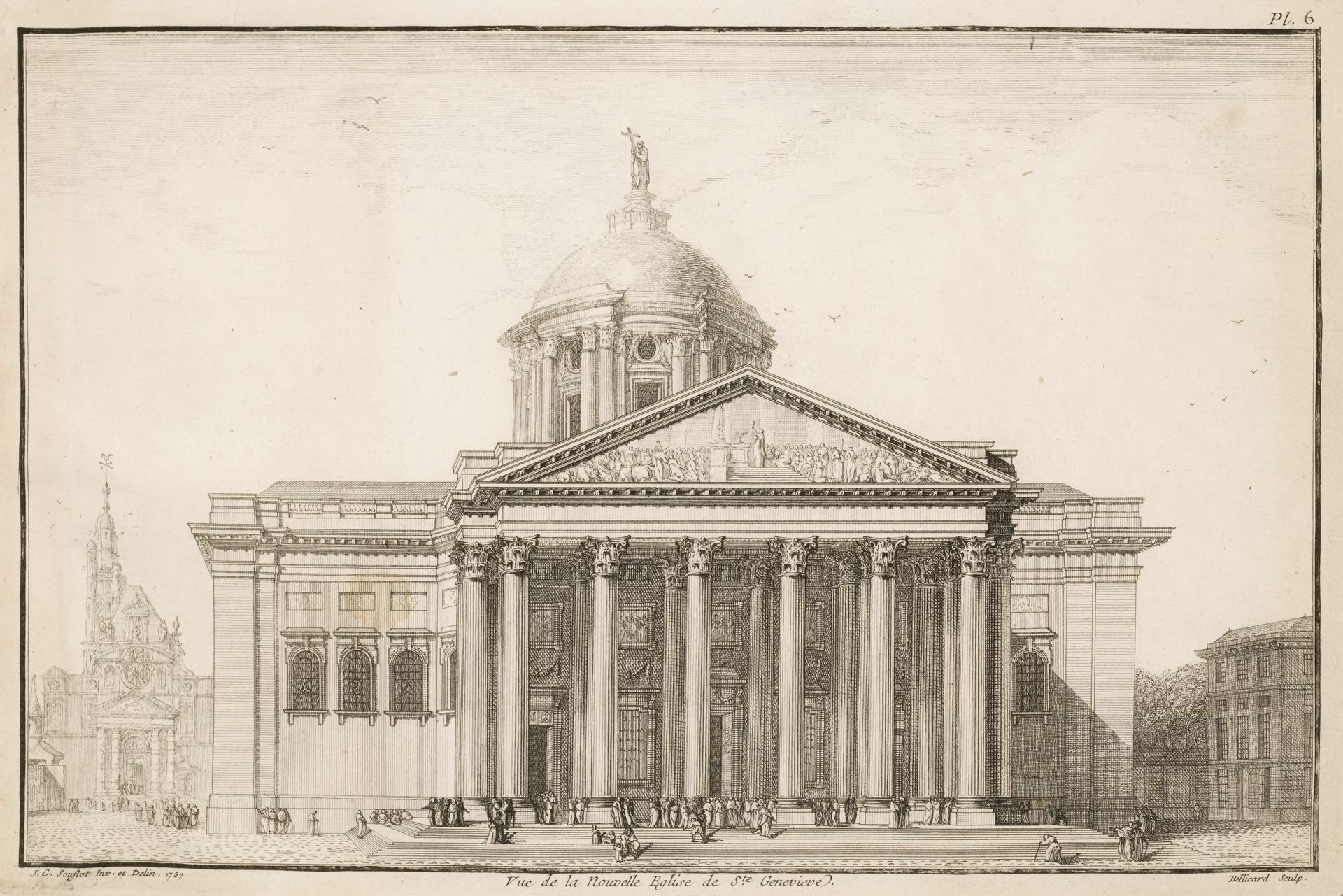 <ul><li><p><span style="background-color: transparent;">Combines architecture of Ancient Greece and Ancient Rome</span></p><ul><li><p><span style="background-color: transparent;">Much simpler than Baroque buildings</span></p></li></ul></li><li><p><span style="background-color: transparent;">Greek Cross Plan — characterized by columns inside the building, emphasizes how the building is held up</span></p></li><li><p><span style="background-color: transparent;">Flying Buttresses used as support inside, but hidden to display honesty of Neoclassical architecture that the columns are supporting everything</span></p><ul><li><p><span style="background-color: transparent;">Metal is also used to support the building</span></p></li></ul></li></ul><p></p>