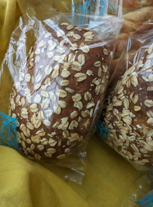 <p>oatmeal milk bread, Norwegian equivalent of English muffin</p>