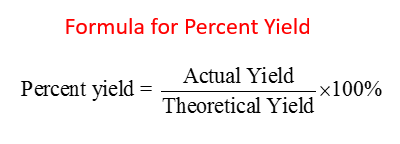 <p>Actual yield/ Theoretical yield x 100</p>