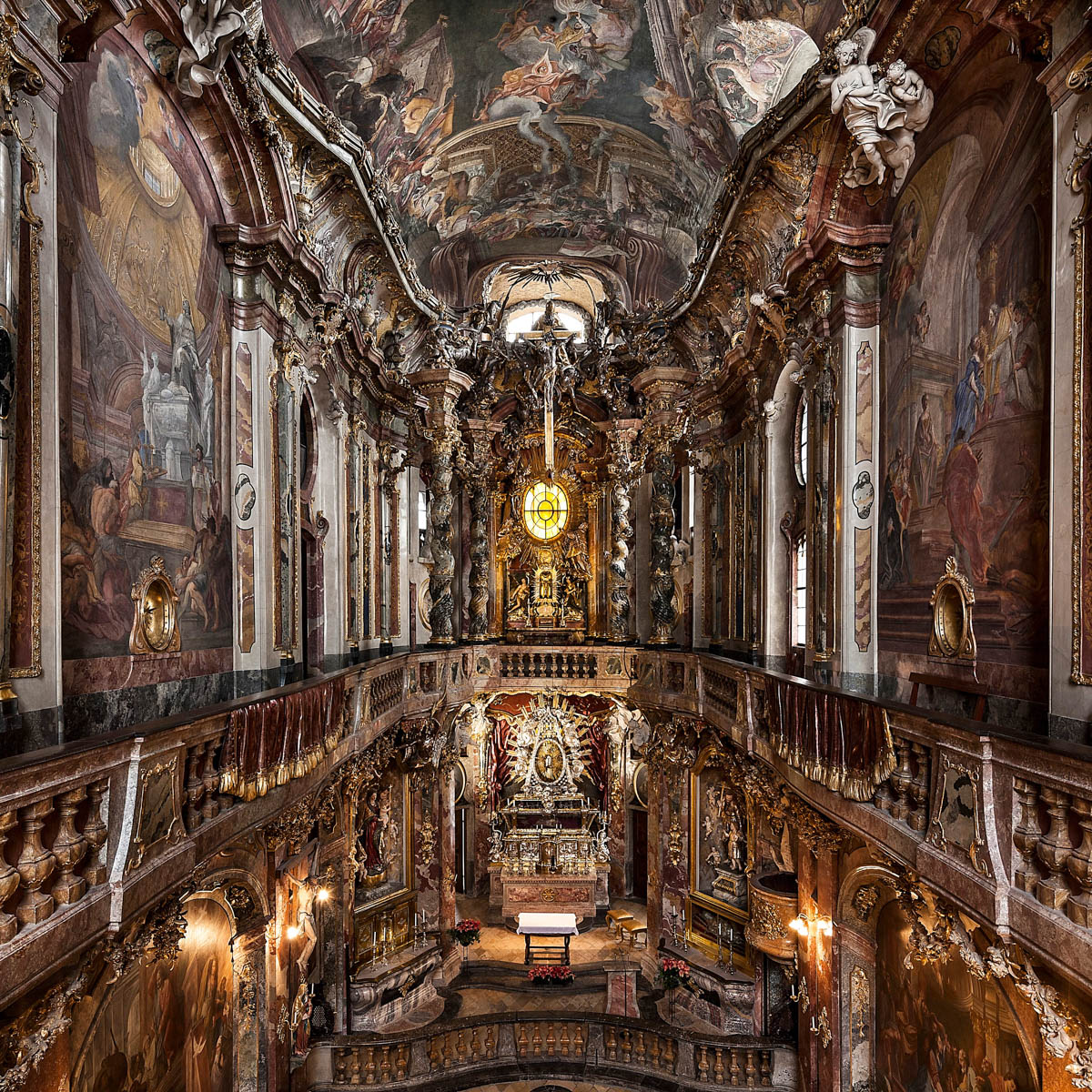 <ul><li><p>Rococo church</p><ul><li><p>dedicated to tomb of parents of the brother architects</p></li></ul></li><li><p>Pilaster and marble</p></li><li><p>Obsessed with illusions</p><ul><li><p>must understand optics (Newton)</p></li><li><p>Cross appears lifted when walking toward it</p></li></ul></li></ul><p></p>