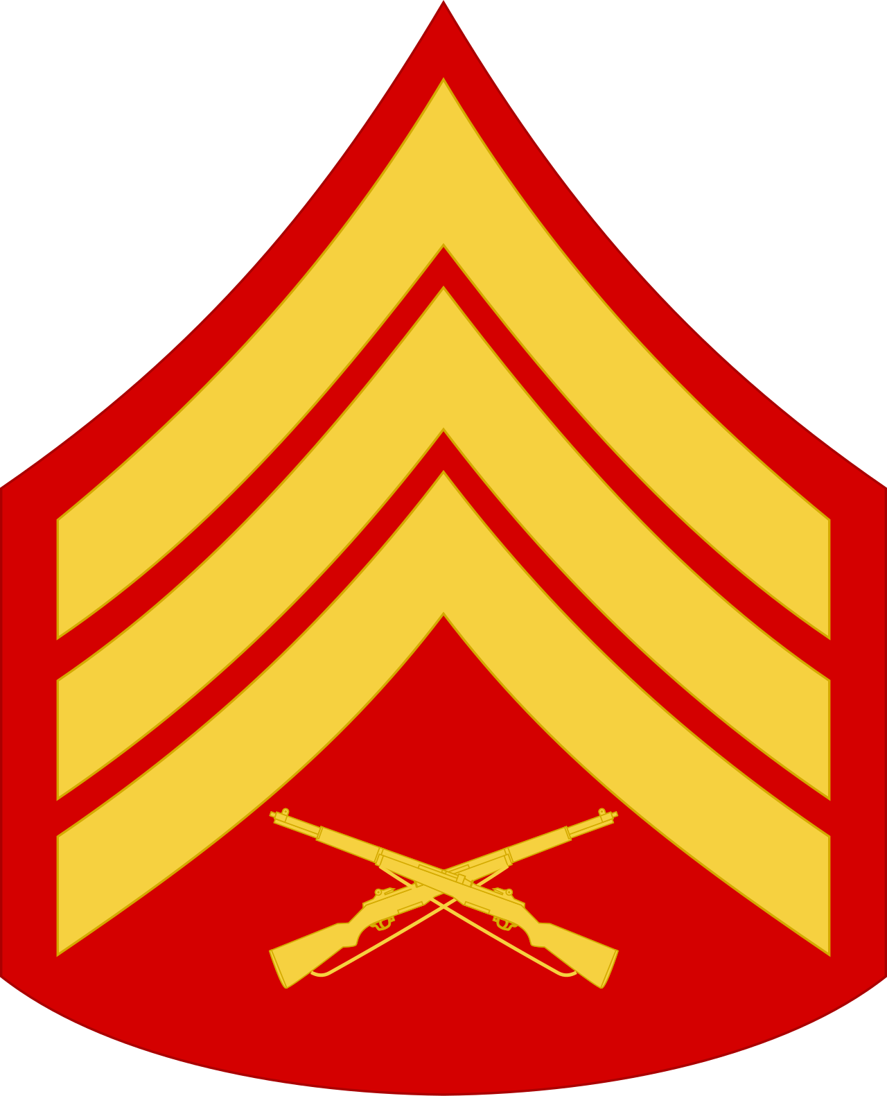 <p>Sergeant (Sgt), 3 Chevrons over Crossed Rifles</p>