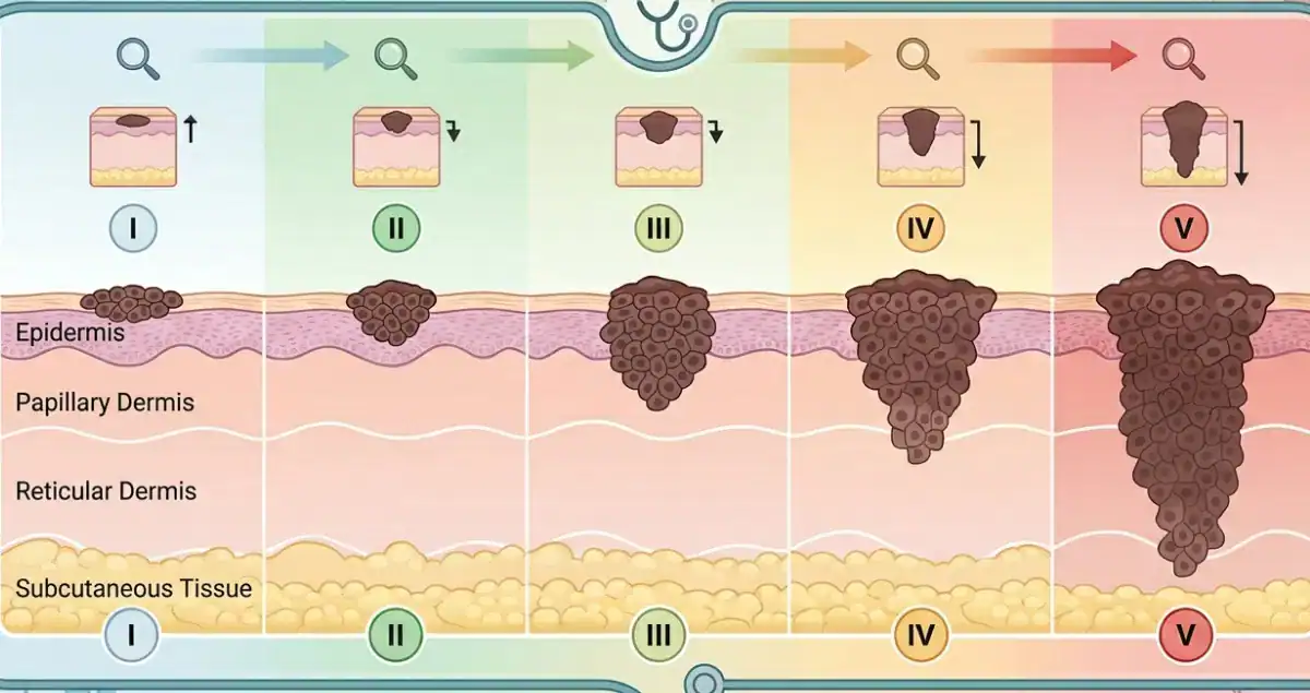 <p>Clark Levels of Melanoma Staging</p>