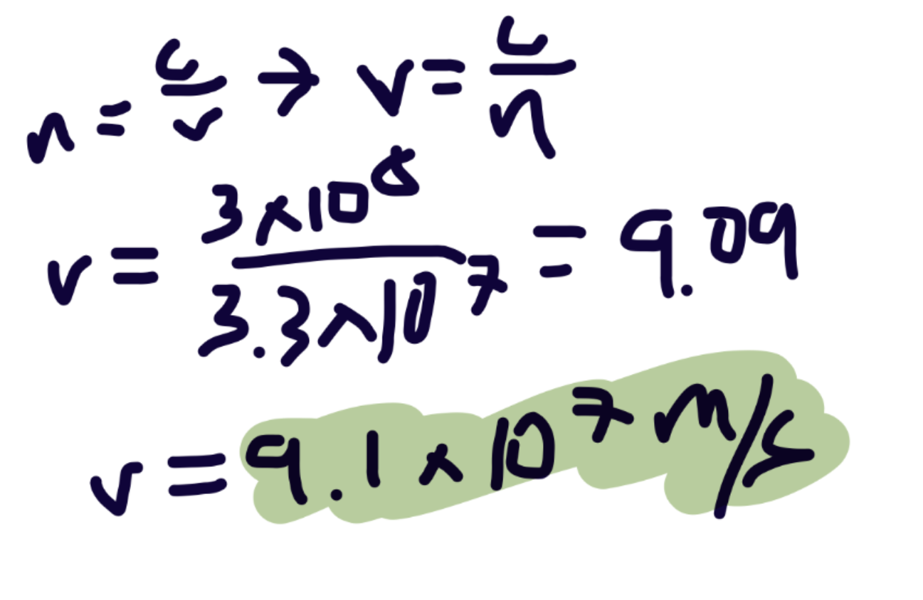 <p>9.09 e7 m/s</p>