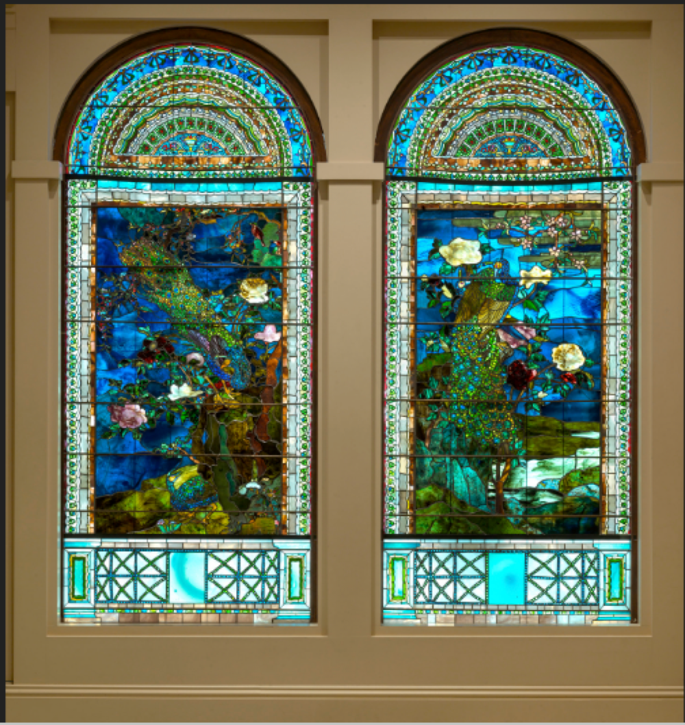 <p>Describe the Peacocks and Peonies window and its significance </p>