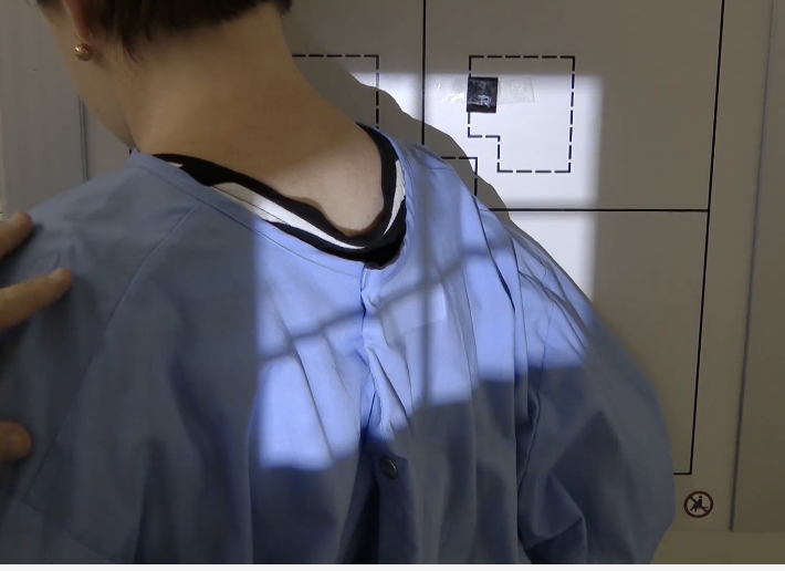 <p>scapulohumeral joint (5-6cm) below the top of shoulder </p>