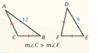 <p>If two sides of one triangle are congruent to two sides of another triangle, and the third side of the first is longer than the third side of the second, then the included angle of the first is larger than the included angle of the second </p>
