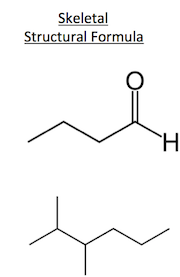 <p>(see image) each end of a line (unless otherwise like the Hydrogen or Oxygen) is a Carbon, the lines represent single bonds. Hydrogens are NOT USUALLY drawn (there are exceptions).</p>