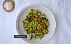 <p>Roasted sunflower seeds, basil, lemon, marinated tomatoes, and served over penne pasta.</p><p>*noodles contain egg*</p><p>Add ons: none</p><p>Modifications: No Marinated Tomatoes</p><p>Allergens: Seeds (sunflower), Egg</p>