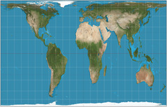 <p>Introduced in 1974 by Arno Peters, and focuses on keeping landmasses equal in area. As a result, the shapes are distorted, and the map looks unfamiliar to viewers</p>