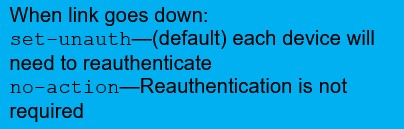 <p>By default, FortiSwitch clears the 8021.X authentication information for a device after the port the device is connected to bounces, which results in the device having to authenticate again. However, you can configure FortiSwitch to skip reauthentication if the port bounces.</p>
