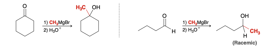 <p>When treated with a Grignard reagent, aldehydes and ketones are converted into alcohols, accompanied by the formation of a new C-C bond</p>