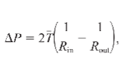 <p>Young-Laplace equation</p><p></p><p>this model basically assume a homogenous elastic membrane holding a drop of homogenous Newtonian liquid inside. When the cell is aspirated into the micropipette forming a perfect semi-hemisphere, the membrane tension T of the cell can be calculated under the force balance with the liquid’s internal pressure</p>