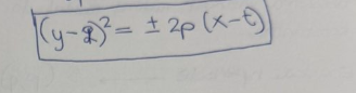 <p>(y - k)^2 = ± 2p(x - t).</p>