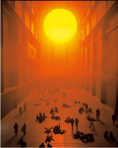 <ul><li><p>lot of conversations are about the weather</p></li><li><p>articial sun & mirrors & fog</p></li><li><p>succes </p></li><li><p>a massive multinational consumer goods corporation</p></li><li><p>it turned a looming climate catastrophe into a cozy, indoor tourist attraction</p></li></ul><p></p>