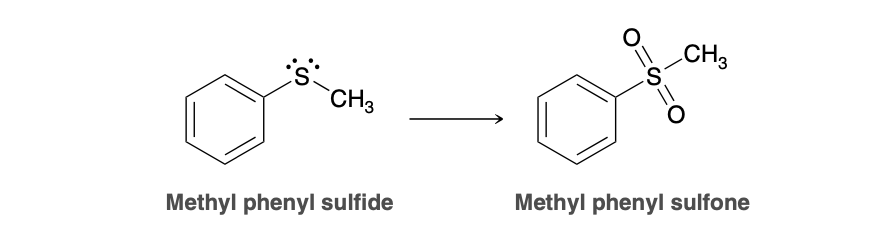 <p>sulfide to sulfone </p>