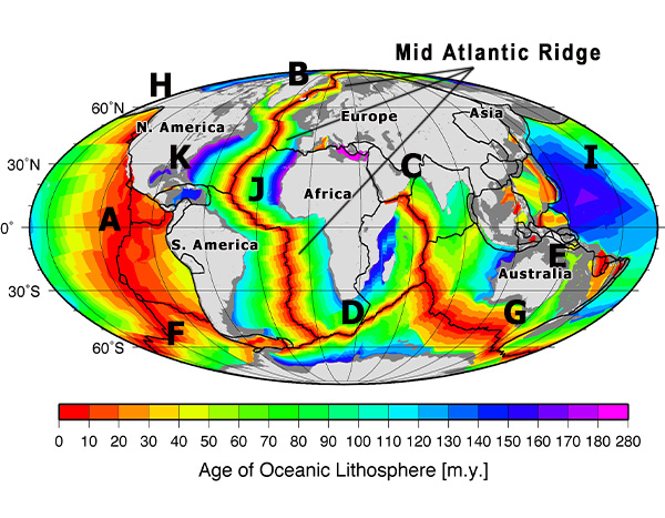 <p>About how old is the oldest part of the floor of the Atlantic Ocean?</p>