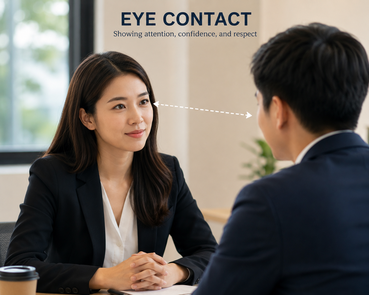 <p>eye contact (noun phrase) </p>