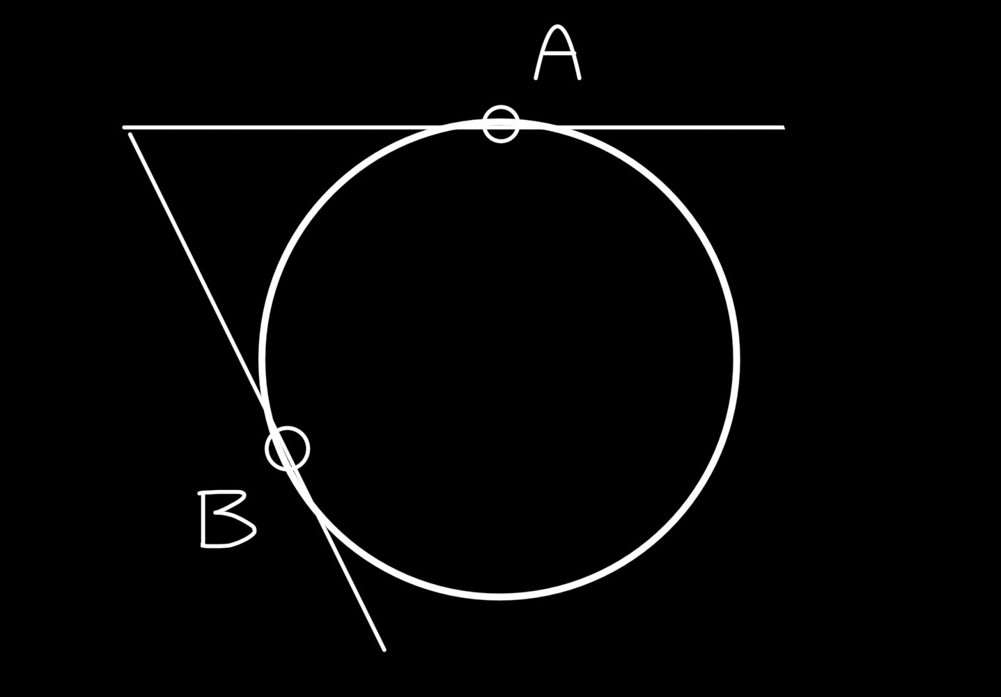 <p>angle 1 = (arch ACB - arch AB)/2</p>