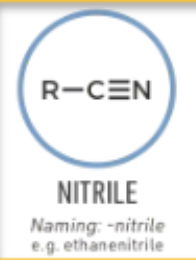 <p>-nitrile (ex. ethanenitrile)</p>