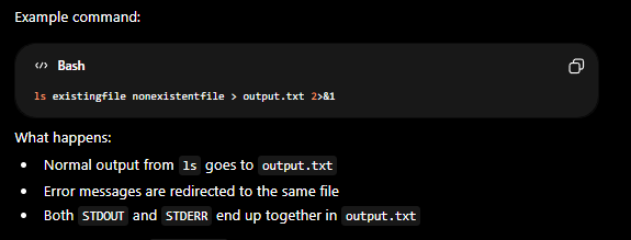 <p>2>&amp;1</p>