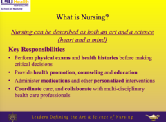 <p>- perform physical exams/health histories before making critical decisions</p><p>- provide health promotion, counseling and education</p><p>- administer medications and other personalized interventions</p><p>- coordinate care, and collaborate with other health care professionals</p>
