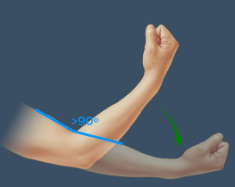 <p>A joint movement that increases the angle between two articulating bones (e.g., angle $$> 90^\text{o}$$).</p>