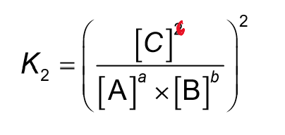 <p>K<sub>forward</sub> = 1/K<sub>reverse</sub></p><p>K<sub>2</sub> = K<sub>1</sub><sup>n </sup></p><p>K<sub>3</sub> = K<sub>1</sub> x K<sub>2 </sub></p>