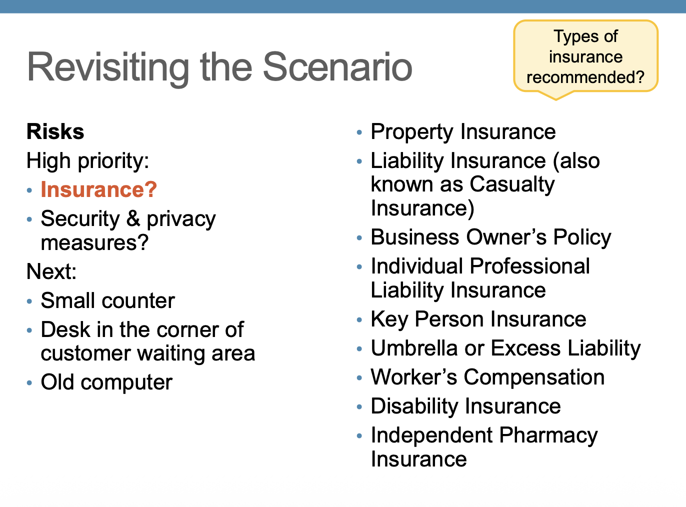<p>Types of insurance rec?</p>
