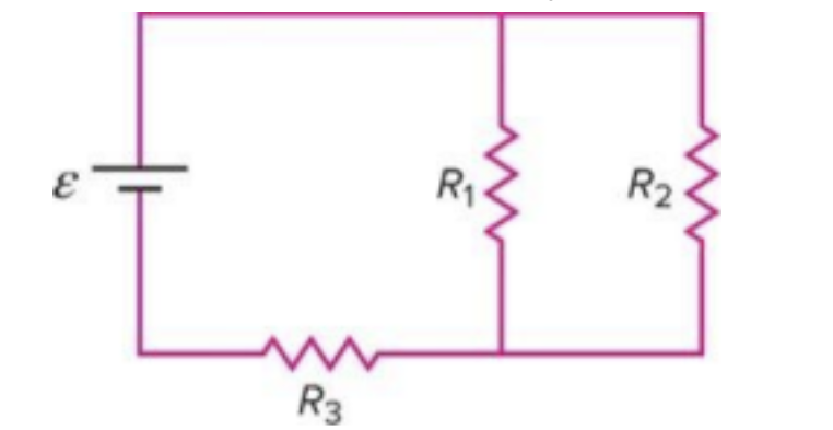 <p><span style="background-color: transparent;">In the circuit shown below, R<sub>1</sub>, R<sub>2 </sub>and R<sub>3 </sub>are three resistors of&nbsp; different values such that R<sub>3 </sub>> R<sub>2 </sub>and R<sub>2</sub>>R1. Which of the three resistors has the greatest current flowing through&nbsp; it? Explain in words</span></p>
