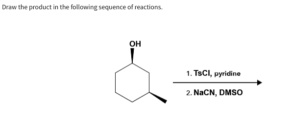 <p>R-OH—> R- CN (SN2 major, inversion. CN replaces OTS  TsCl makes a good leaving group → CN attacks.</p>