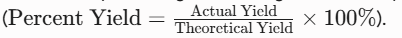 <p>he ratio of the actual yield to the theoretical yield, expressed as a percentage, indicating the efficiency of a reaction</p>
