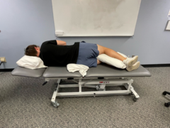 <p>extension bias</p><p>patient in sustained lateral shift, using pillows in side lying</p>