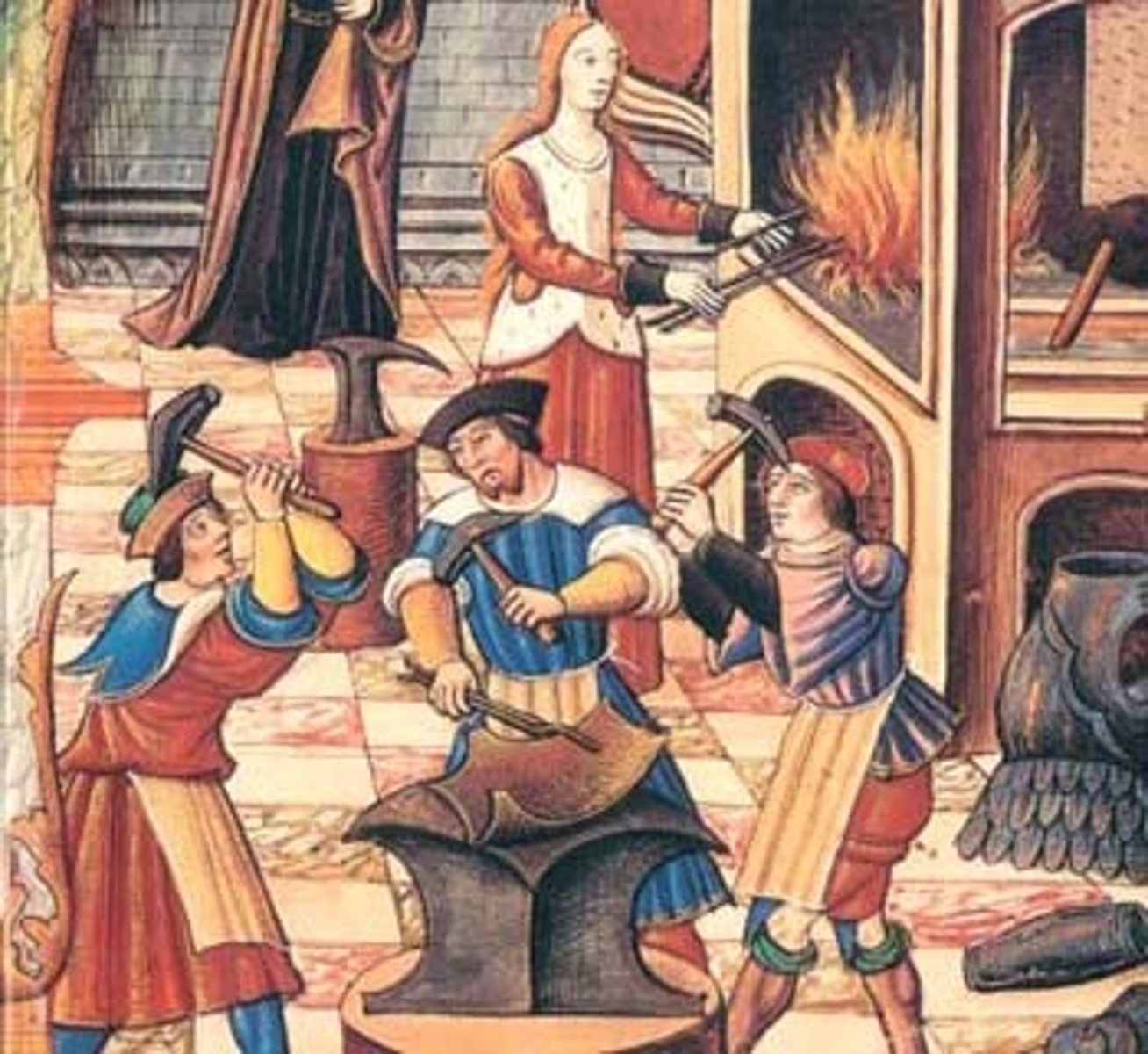 <p>A medieval association of people in the same occupation or business working to improve the economic and social conditions of its members, first guilds were merchant guilds, banded together to control # of goods and keep prices up, provided security in trading and reduced losses</p>