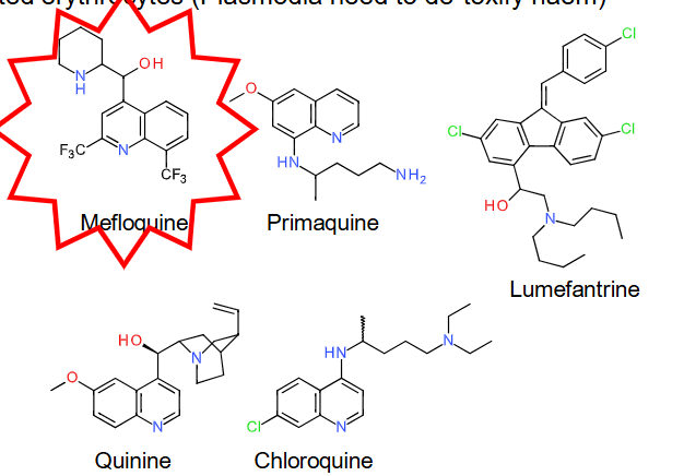 <p><span>Mefloquine, primaquine, quinine and lumefantrine</span></p>