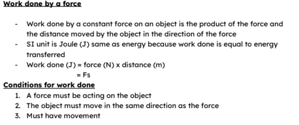 <p>work done= force x distance </p>
