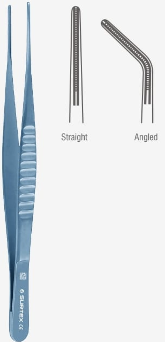 <p>They are an atraumatic instrument with narrow jaws and delicate teeth used in <strong><mark data-color="#7c229f" style="background-color: rgb(124, 34, 159); color: inherit;">vascular</mark></strong> procedures to move and manipulate small blood vessels and delicate soft tissue. Has a narrower shaft than the Adson Forceps</p>