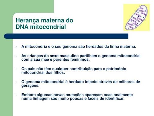 <p>A herança é porque as mitocôndria são herdadas pelo óvulo e todas elas são herdadas pela mãe</p>