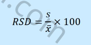 <p>RSD = s / x̄ x 100</p>