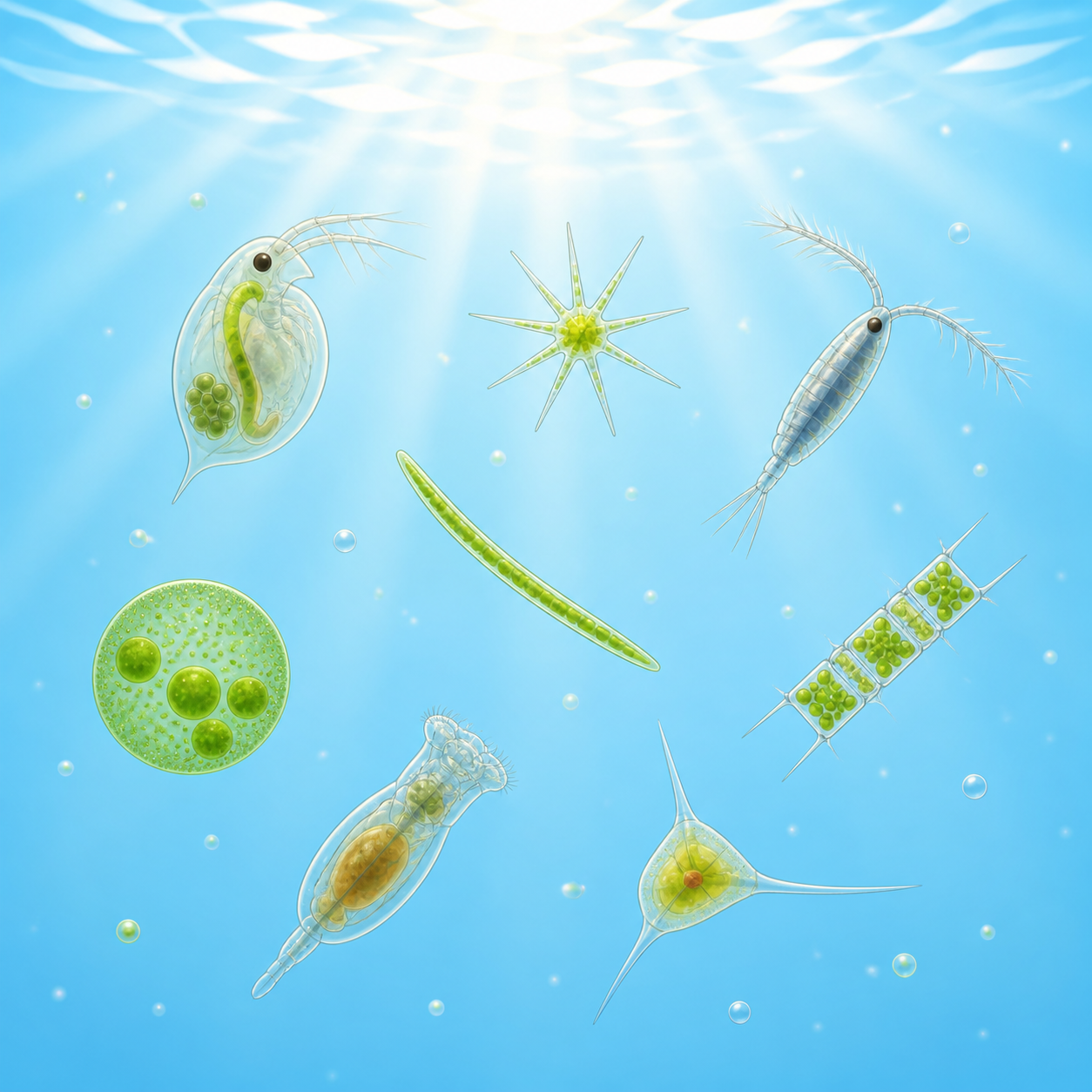 <p>Small organisms that drift freely in the water and are unable to swim.</p>