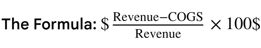 <p>percentage of revenue a business keeps after paying the direct costs of producing its goods or services (revenue- COGs/ revenue) x 100</p>