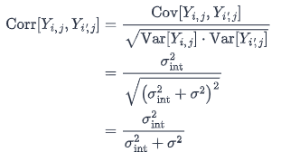 <p>The marginal correlation between two different observations within the same group</p>