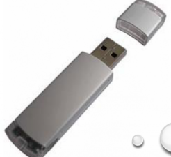 <p>It is a small, portable device that plugs into a computer's USB port. Like a hard disk, a it stores information, but with it you can easily transfer that information from one gomputer to another.</p>